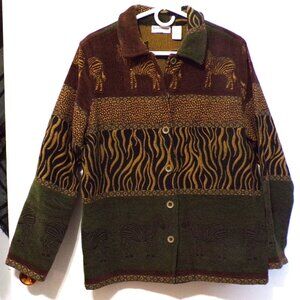 breckenridge Zebra Jacket 6 Button Brown Green Black Size Large Excellent